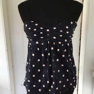J. Crew navy polka dot spaghetti strap tank Sz L